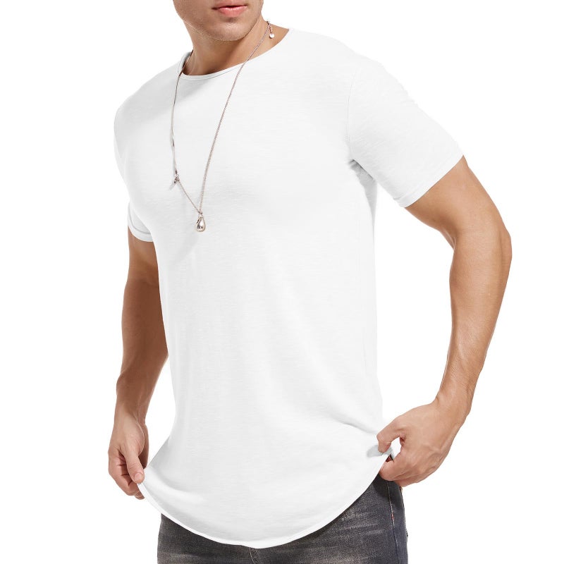 LIWEIKE Mens Hipster Hip Hop Swag Curve Hem Short Sleeve T Shirt (White, Small) - Image 1